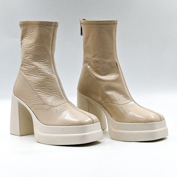 Free People Wmn Double Stack Y2k 90s Platform Cream Leather Boots 7.5US EUR 38 - Picture 1 of 12